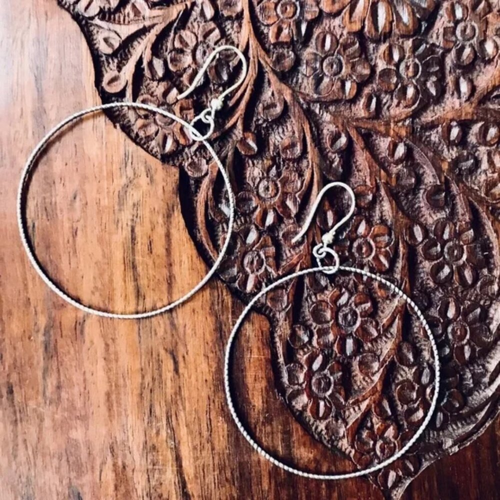 Italian 925 Sterling Silver Braided Detail Chandelier Hoop Earrings